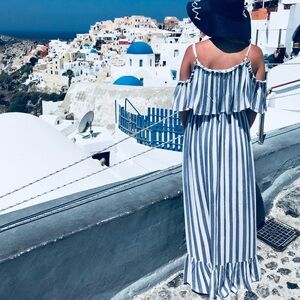 Cotton Bleu Striped Maxi Dress